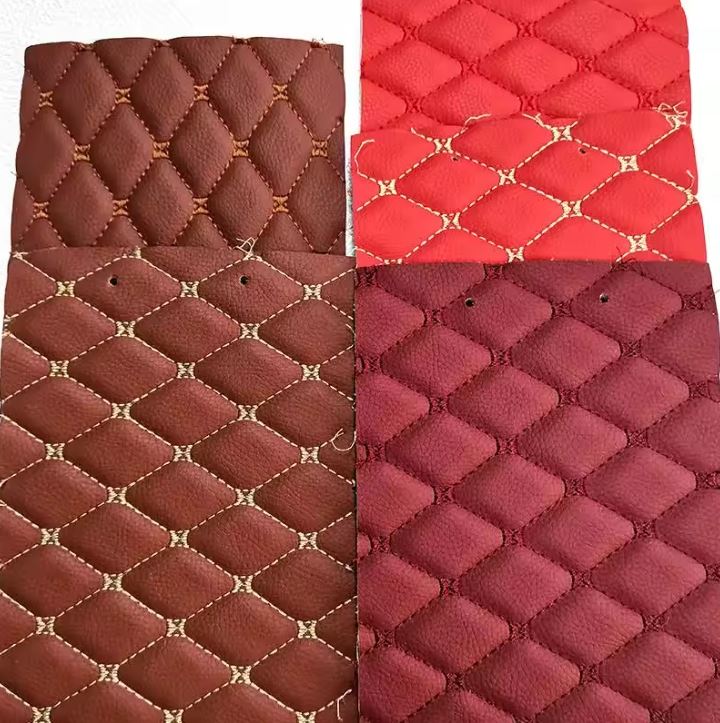 Factory Customized Car Upholstery Embroidery Quilted Leather For Car Mat Floor Seat Cover Autobike
